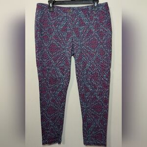 Cabi Palm Beach Cropped Pants Blue Pink Floral Skinny Stretch Women's Size 8